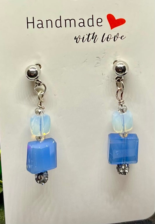 Blue glass and crystal earring